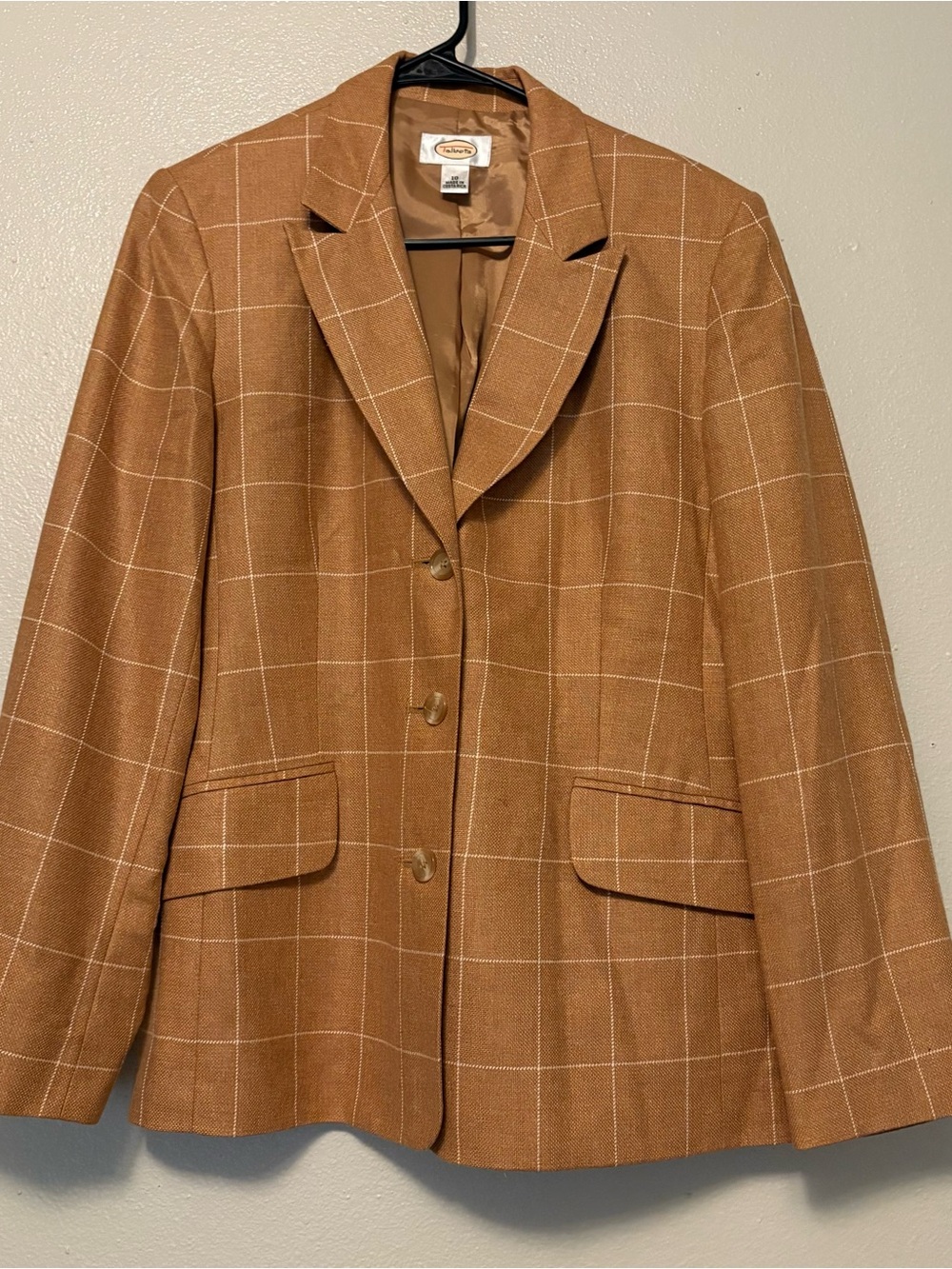 Talbots Camel Brown Windowpane Blazer Silk and Wool